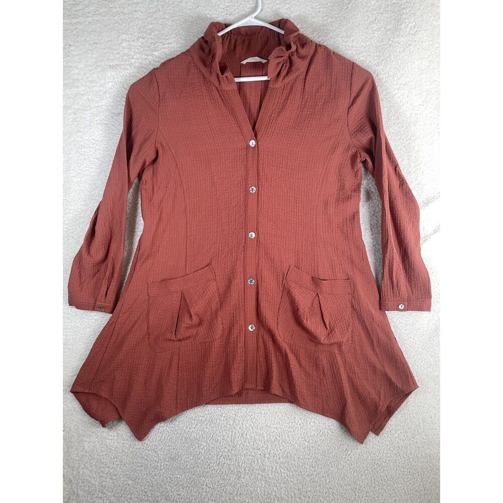 Soft Surroundings Crepe Tunic Womens Large Plein Air Button Down Long Sleeve